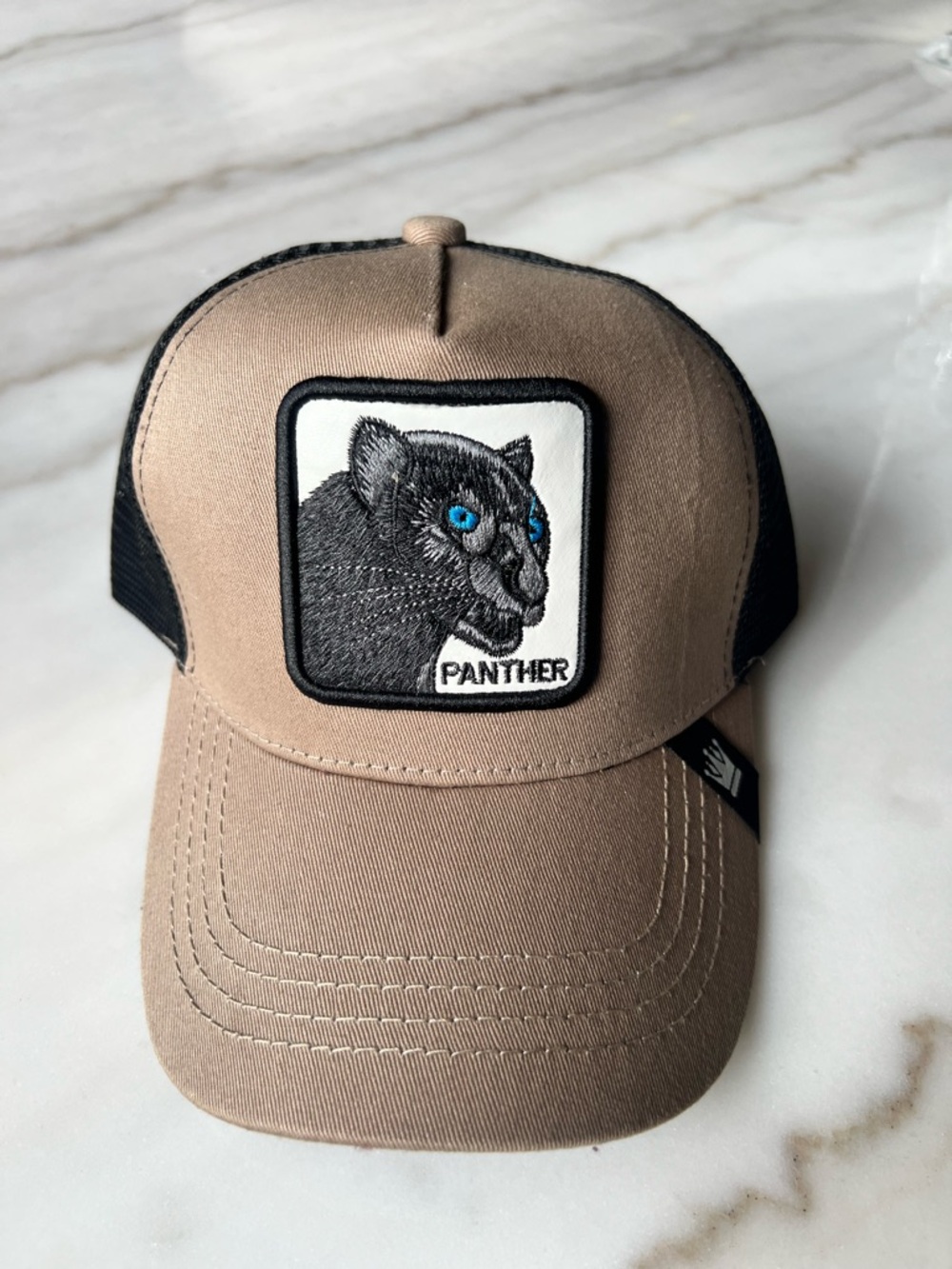 Goorin Bros Khaki & Black Panther Patch Trucker Hat